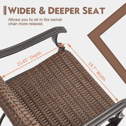 EROMMY Patio Wicker Swivel Chair Set of 2, Heavy Duty Outdoor Dining Chair with 23.5'' High Back, Extra-Large Water-Fall Seat, Gentle Rocker