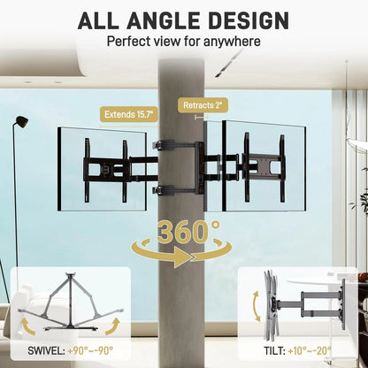 EROMMY Outdoor Gazebo TV Mount No Drill for Post, Full Motion Pergola TV Mount, Adjustable Weatherproof TV Bracket, Fits 27-65 Inch TVs, Holds 77 lbs