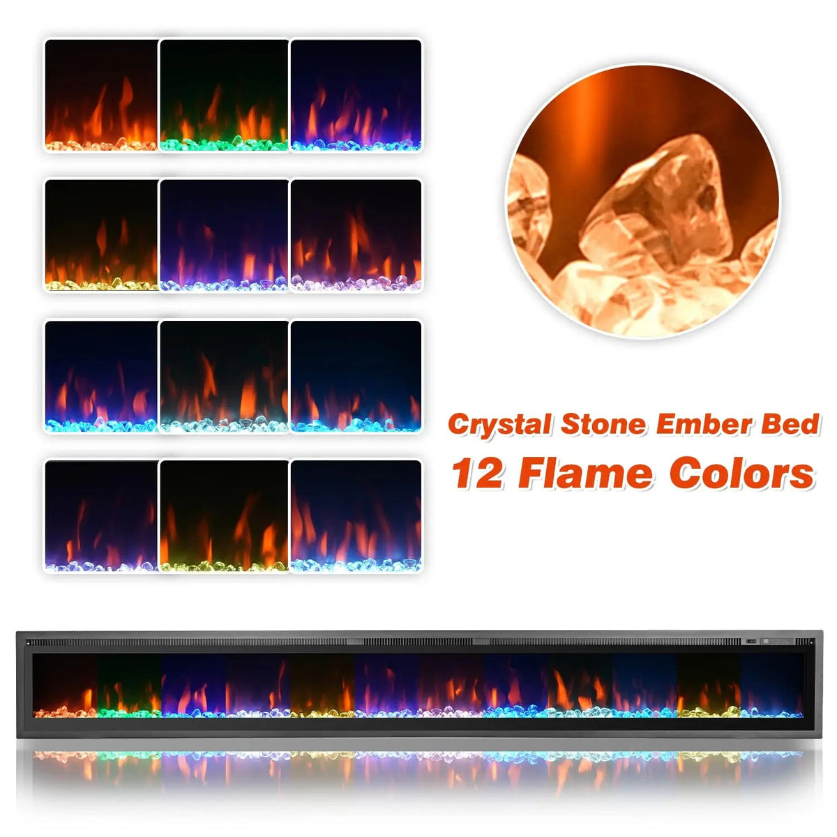 EROMMY Wall Mounted Electric Fireplace, with 12 LED Colors and Remote Control  - 100 inches