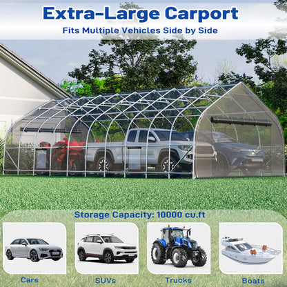 EROMMY 20x40 FT Heavy Duty Durable Carport With 3-Layer PE Waterproof Cover