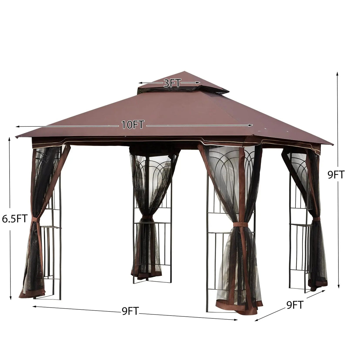 EROMMY Outdoor Gazebo 10'x10', Heavy Duty Canopy Tent with Soft Double Roofs & Metal Corner Frame Shelves, Party Tent Shelter with Mosquito Netting for Patio, Deck, Backyard, Brown