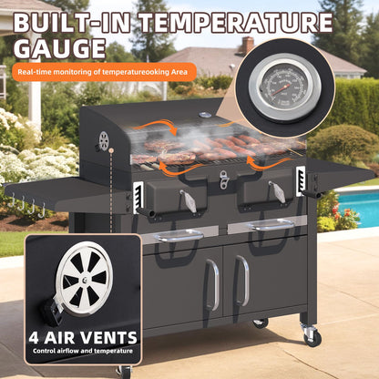 EROMMY 36 In Large Charcoal Grill - 620 Sq.In Oversized BBQ Area with Storage Cabinet & Individual Lifting Charcoal Trays, Foldable Side Tables and Thermometer