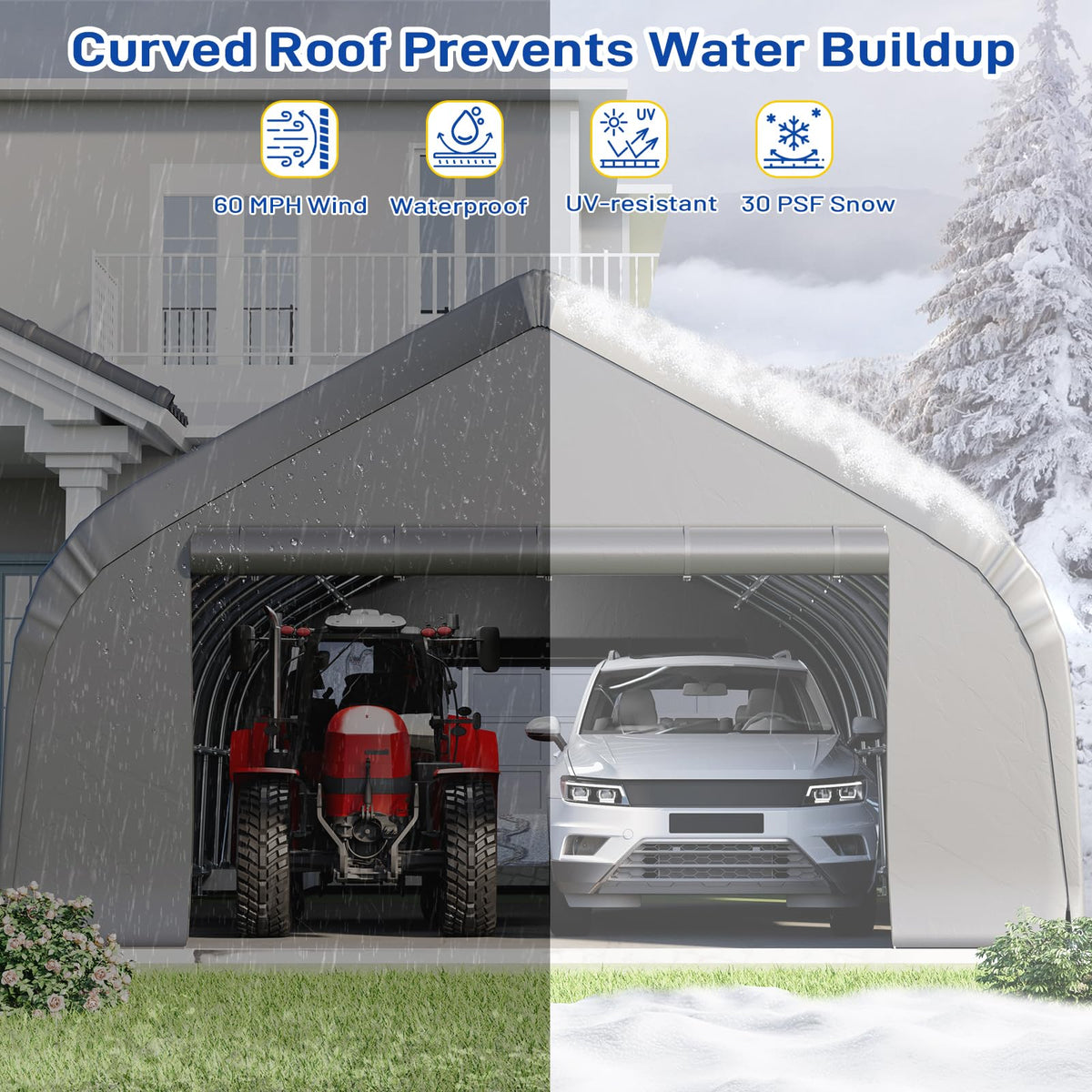 EROMMY 20x40 FT Heavy Duty Durable Carport With 3-Layer PE Waterproof Cover