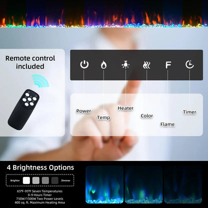 EROMMY Wall Mounted Electric Fireplace, with 12 LED Colors and Remote Control  - 100 inches