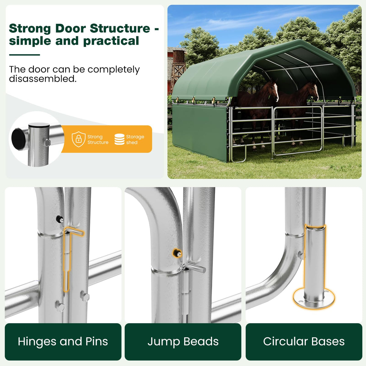 EROMMY 12'x12'x9.2' Corral and Livestock Shelter, Heavy Duty Round Style Canopy, Waterproof and UV Treated Steel Frame Cover, Easy Assembly Stable and Temporary Farm Shed, Green