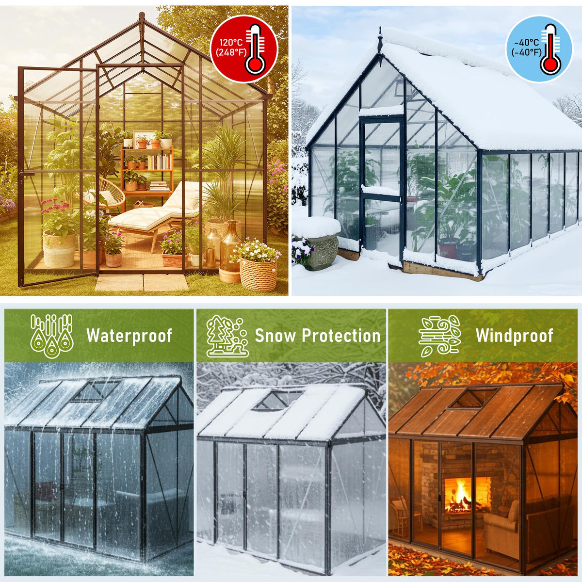 EROMMY 12 Pack 5'x2' Polycarbonate Greenhouse Panels, 0.32" Twin-Wall Sheets, UV Resistant & Weatherproof Clear Roofing for Greenhouse,Gazebo Roofing and Outdoor Projects, Transparent