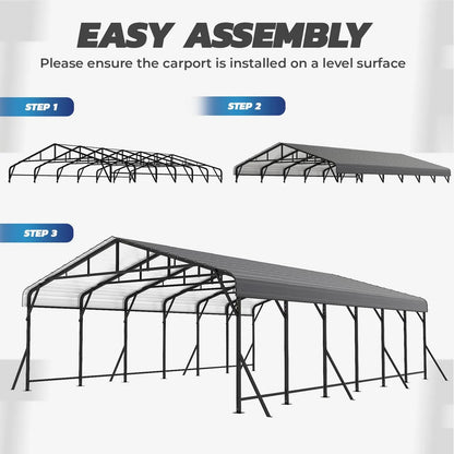 EROMMY 20x30 FT Heavy Duty Metal Carport with Reinforced Steel Braces & Galvanized Steel Roof and Frame, Sturdy Car Shed in All Weathers, Easy Assembly Car Shelter for 2 Cars, SUV, Tractors and Boat