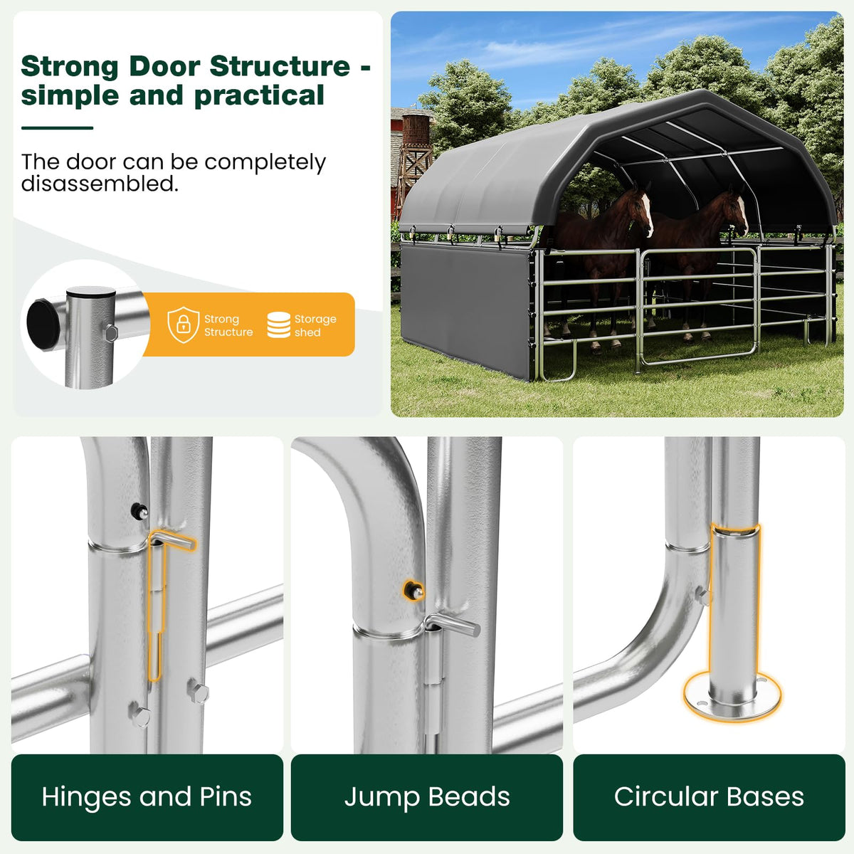 EROMMY 12'x12'x9.2' Corral and Livestock Shelter, Heavy Duty Round Style Canopy, Waterproof and UV Treated Steel Frame Cover, Easy Assembly Stable and Temporary Farm Shed, Grey