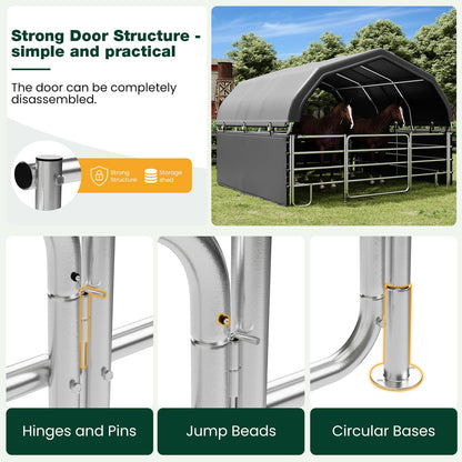 EROMMY 12'x12'x9.2' Corral and Livestock Shelter, Heavy Duty Round Style Canopy, Waterproof and UV Treated Steel Frame Cover, Easy Assembly Stable and Temporary Farm Shed, Grey