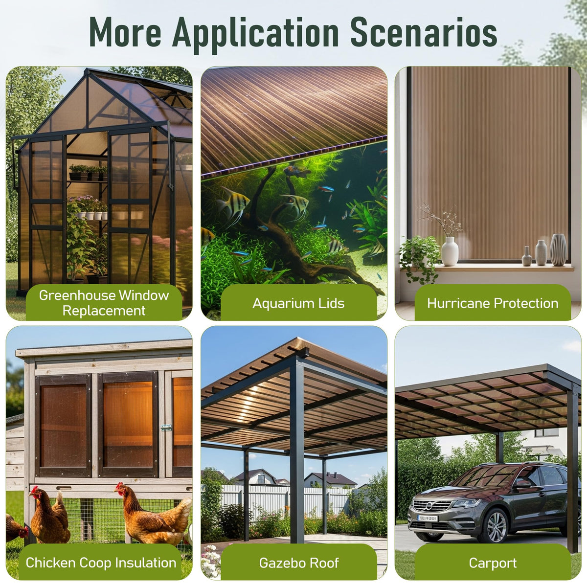 EROMMY 6 Pack 5'x2' Polycarbonate Greenhouse Panels, 0.24" Twin-Wall Sheets, UV Resistant & Weatherproof Clear Roofing for Greenhouse,Gazebo Roofing and Outdoor Projects
