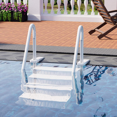 EROMMY Pool Ladder, 4-Step Pool Stairs with Double Handrails and Non-Slip Steps for 48-54” Above Ground and In-Ground Pools, White