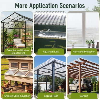 EROMMY 12 Pack 5'x2' Polycarbonate Greenhouse Panels, 0.32" Twin-Wall Sheets, UV Resistant & Weatherproof Clear Roofing for Greenhouse,Gazebo Roofing and Outdoor Projects, Transparent