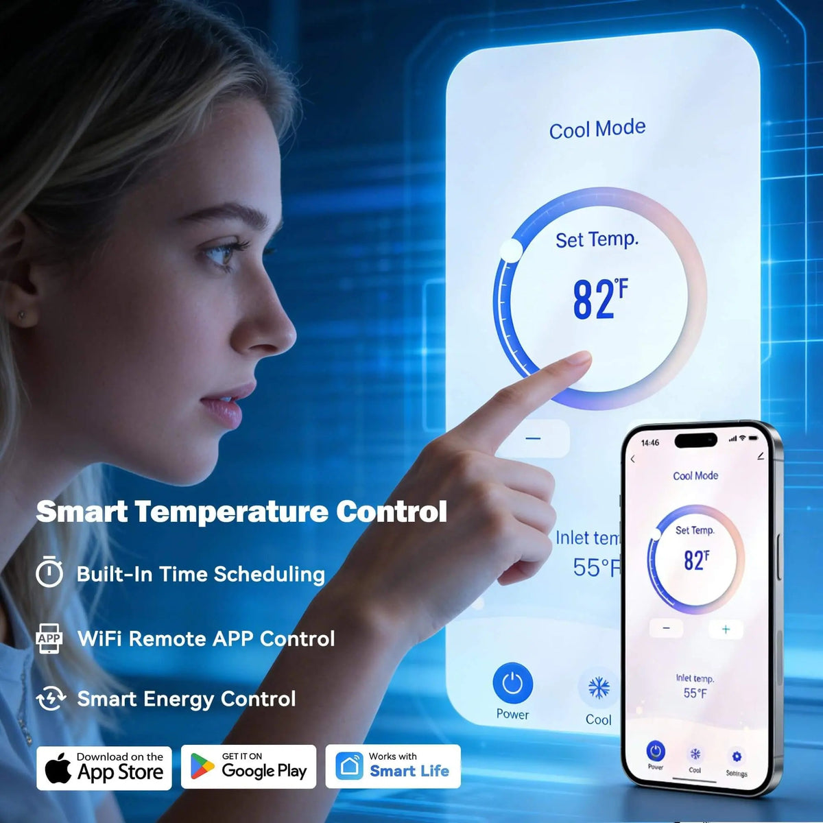EROMMY 58000BTU DC Inverter Pool Heat Pump, Smart WiFi, Heating & Cooling, for Pools up to 18,000 Gallons, Up to 11.08 COP, 220V