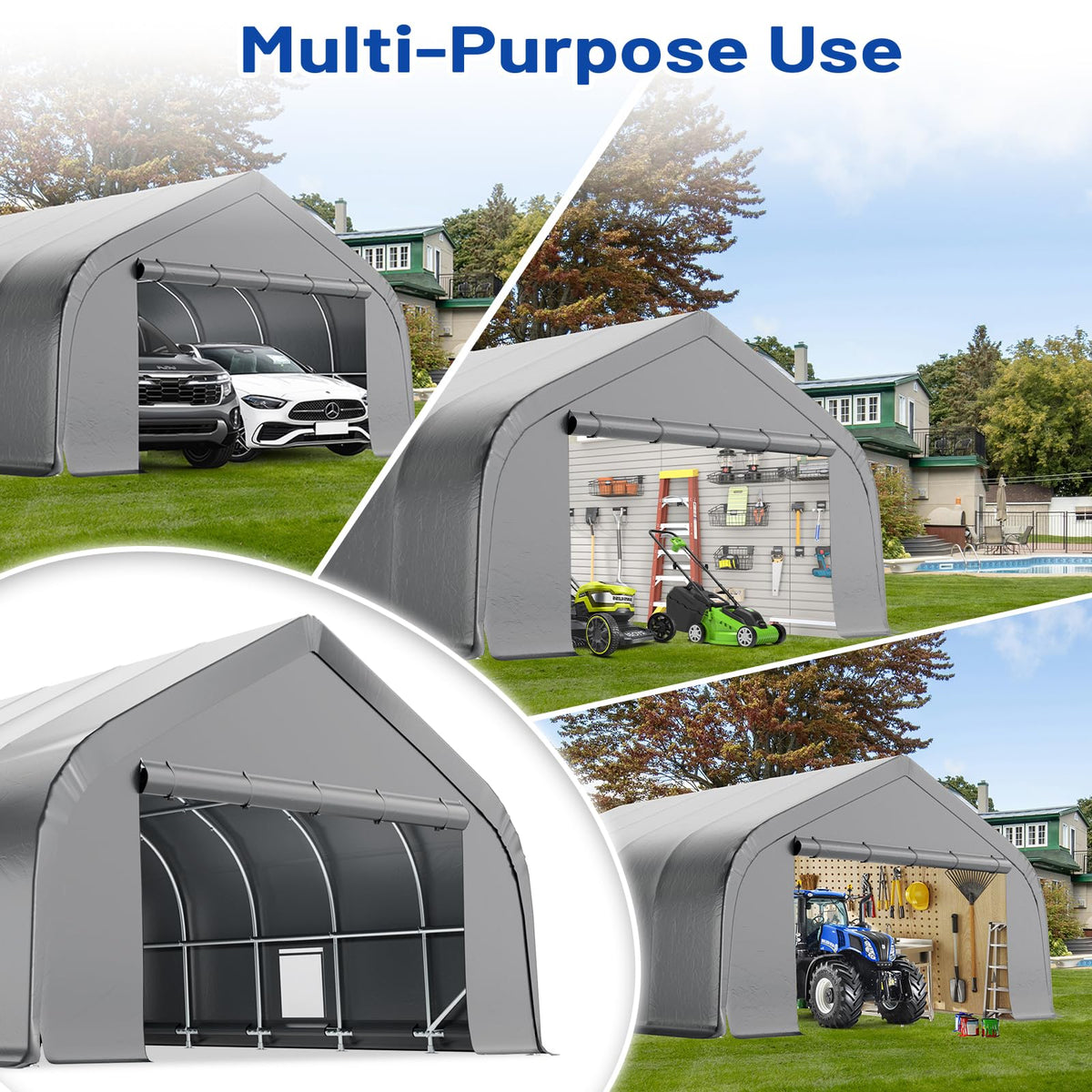 EROMMY 20x40 FT Heavy Duty Durable Carport With 3-Layer PE Waterproof Cover