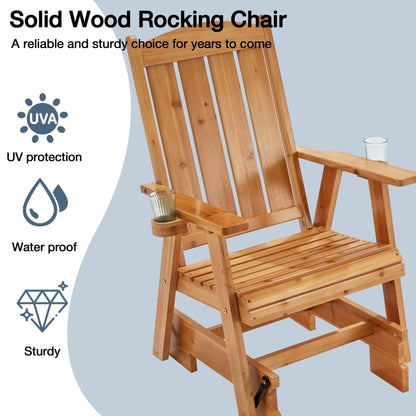 EROMMY Wooden Patio Glider Chair with Cup Holders Heavy Duty 700lbs