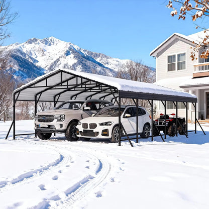 EROMMY 20x30 FT Heavy Duty Metal Carport with Reinforced Steel Braces & Galvanized Steel Roof and Frame, Sturdy Car Shed in All Weathers, Easy Assembly Car Shelter for 2 Cars, SUV, Tractors and Boat