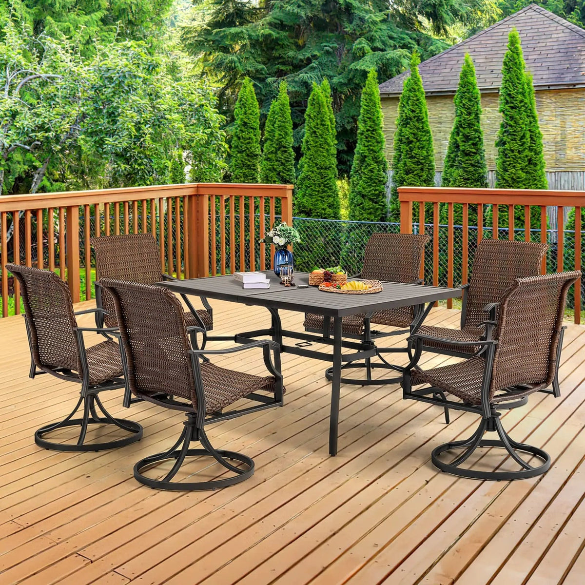 EROMMY Patio Wicker Swivel Chair Set of 2, Heavy Duty Outdoor Dining Chair with 23.5'' High Back, Extra-Large Water-Fall Seat, Gentle Rocker