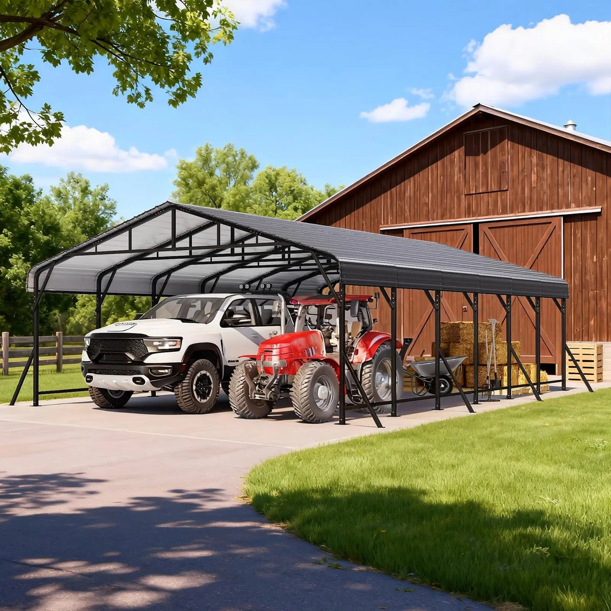 EROMMY 20x30 FT Heavy Duty Metal Carport with Reinforced Steel Braces & Galvanized Steel Roof and Frame, Sturdy Car Shed in All Weathers, Easy Assembly Car Shelter for 2 Cars, SUV, Tractors and Boat