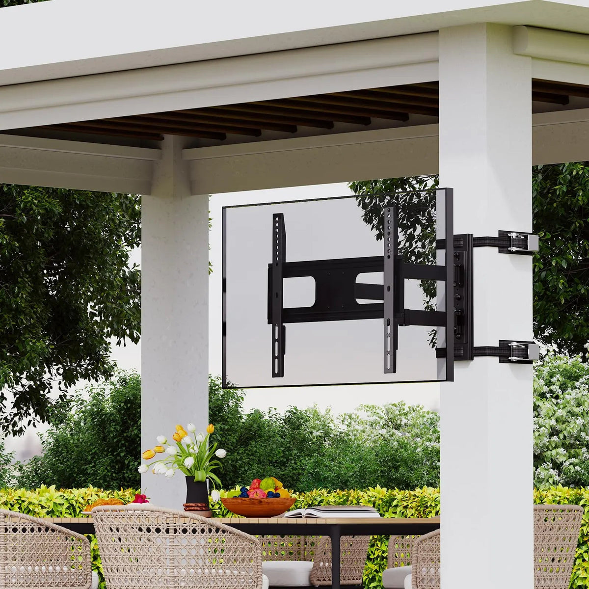 EROMMY Outdoor Gazebo TV Mount No Drill for Post, Full Motion Pergola TV Mount, Adjustable Weatherproof TV Bracket, Fits 27-65 Inch TVs, Holds 77 lbs