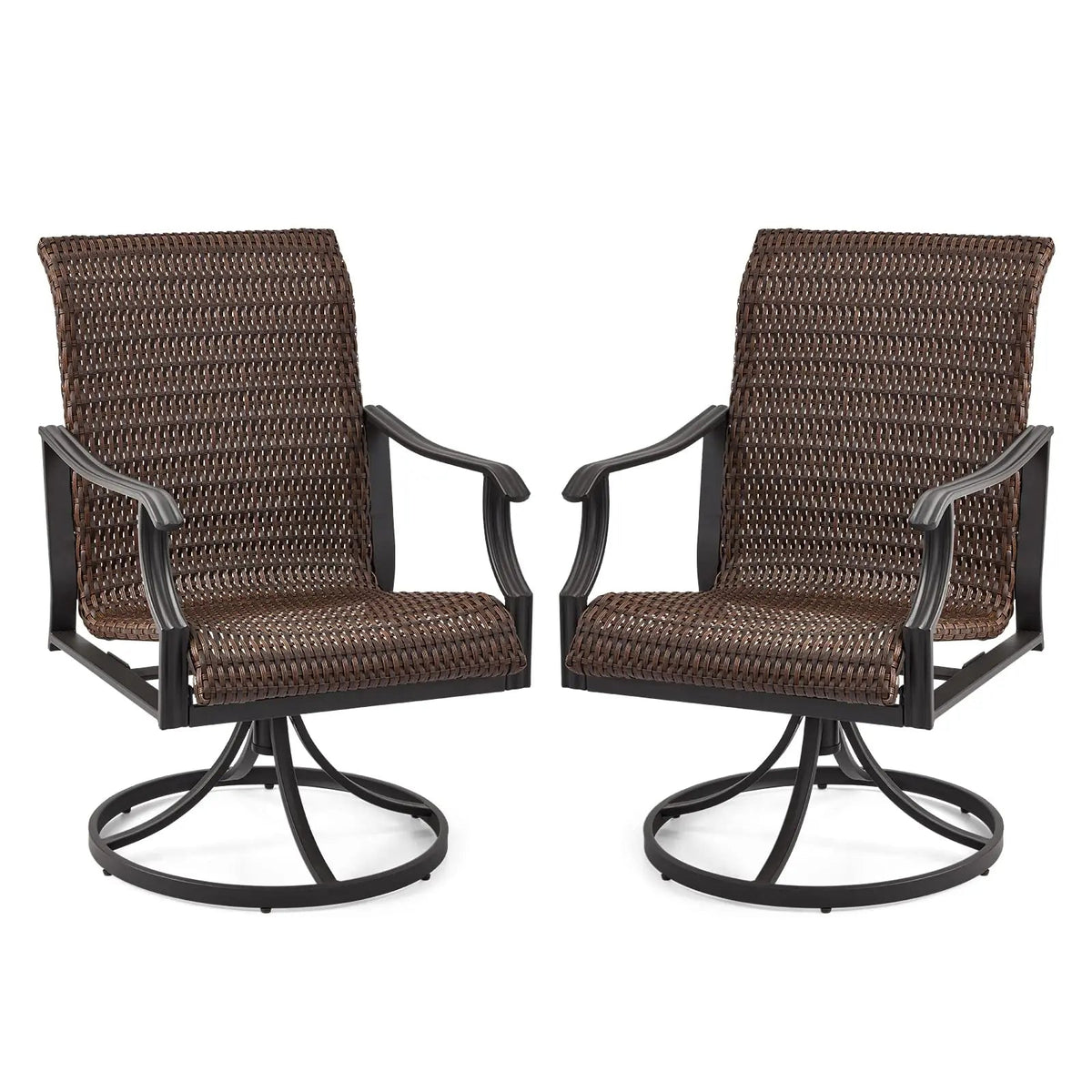 EROMMY Patio Wicker Swivel Chair Set of 2, Heavy Duty Outdoor Dining Chair with 23.5'' High Back, Extra-Large Water-Fall Seat, Gentle Rocker