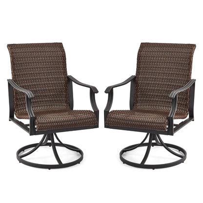 EROMMY Patio Wicker Swivel Chair Set of 2, Heavy Duty Outdoor Dining Chair with 23.5'' High Back, Extra-Large Water-Fall Seat, Gentle Rocker
