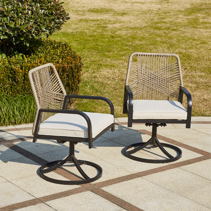 EROMMY Swivel Patio Chairs Set of 4, Outdoor Rattan Dining Chairs with Thickened Cushions, Beige