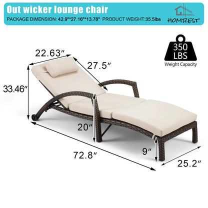 EROMMY Chaise Lounge Chairs Set of 6 for Outside, PE Rattan Wicker Patio Pool Lounge Chair with Arm, Cushion for Poolside Beach (Khaki)