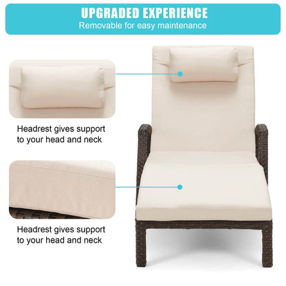 EROMMY Chaise Lounge Chairs Set of 6 for Outside, PE Rattan Wicker Patio Pool Lounge Chair with Arm, Cushion for Poolside Beach (Khaki)