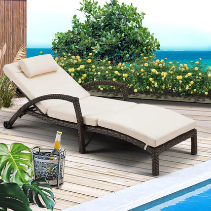 EROMMY Chaise Lounge Chairs Set of 4 for Outside, PE Rattan Wicker Patio Pool Lounge Chair with Arm, Cushion for Poolside Beach (Khaki)