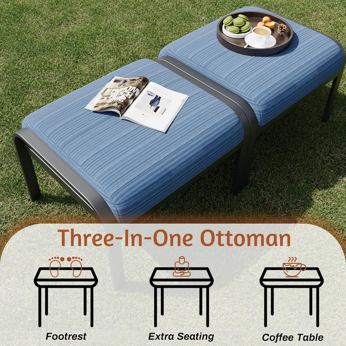 EROMMY Outdoor Swivel Rocker Patio Chairs with Ottomans, 5 PCS Bistro Set for Garden, Deck, Blue