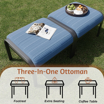EROMMY Outdoor Swivel Rocker Patio Chairs with Ottomans, 5 PCS Bistro Set for Garden, Deck, Blue
